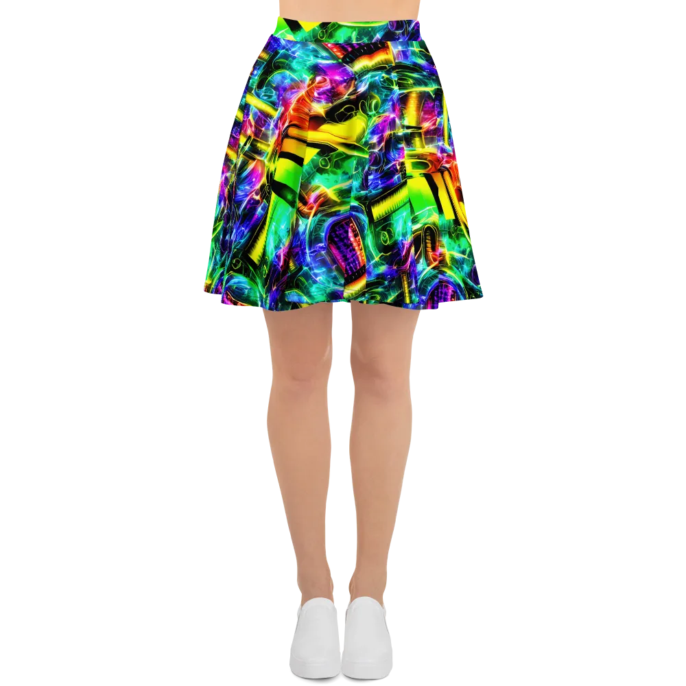 Neon Racket Riot on Skater Skirt — Front