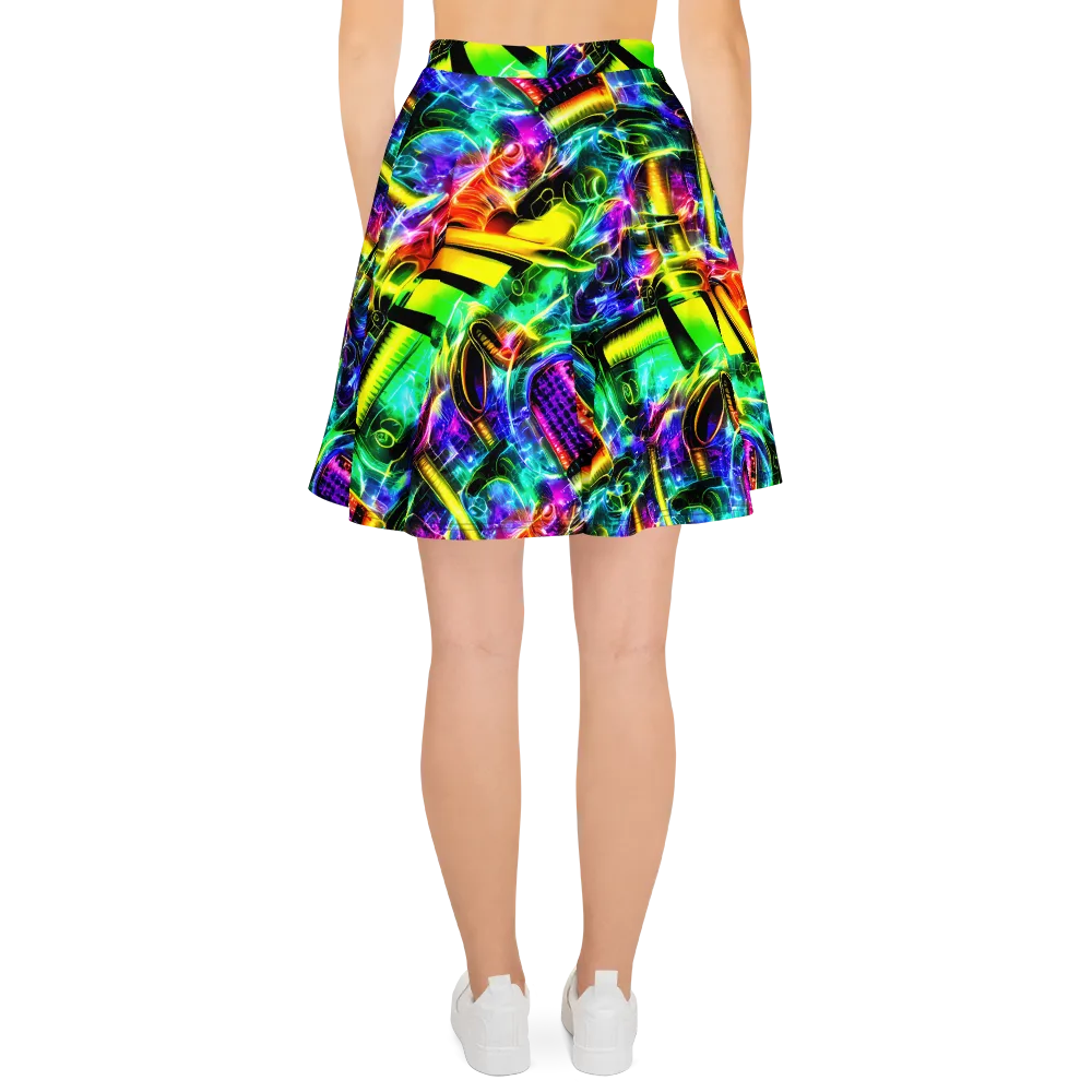 Neon Racket Riot on Skater Skirt — Back