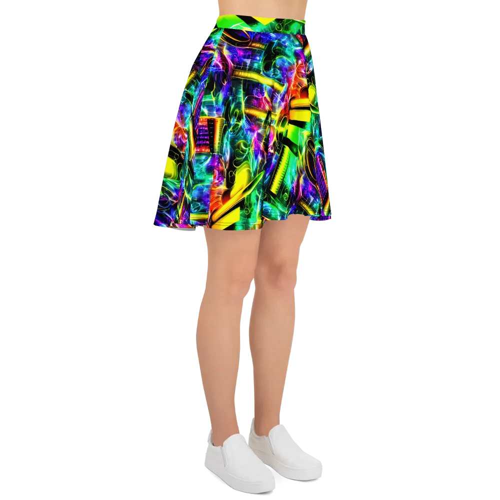 Neon Racket Riot on Skater Skirt — Right
