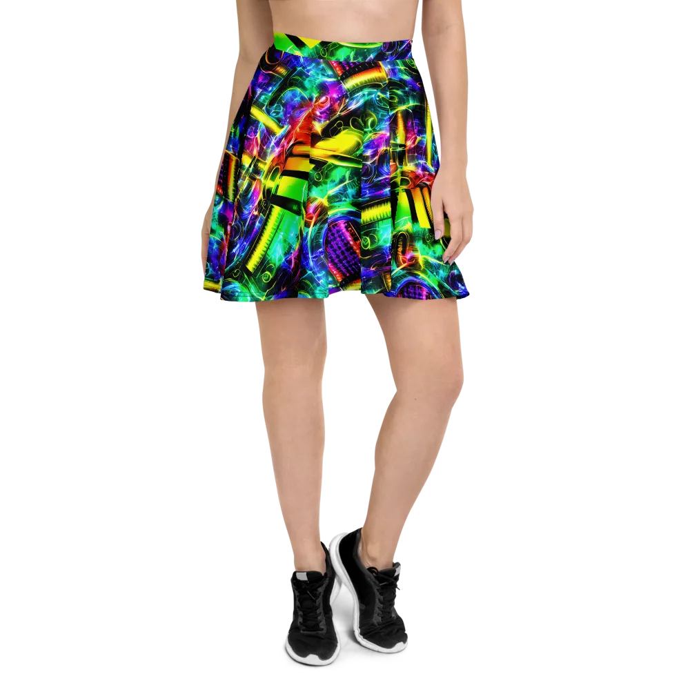 Neon Racket Riot on Skater Skirt — Front
