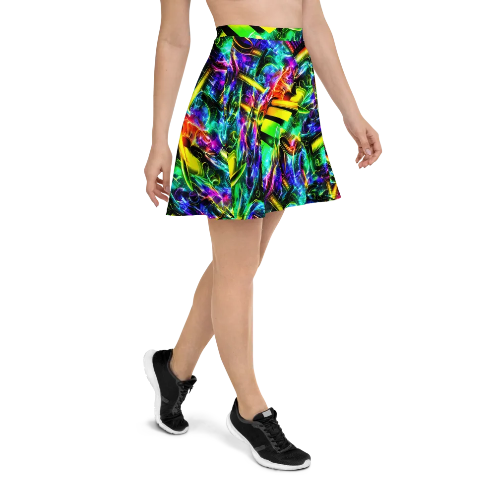 Neon Racket Riot on Skater Skirt — Right