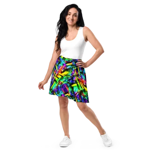 Neon Racket Riot on a Skater Skirt