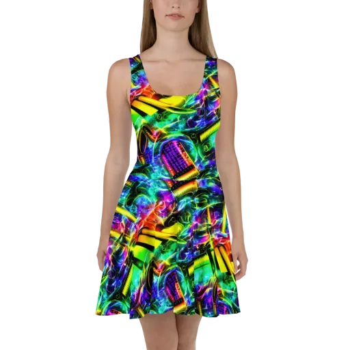 Neon Racket Riot on a Skater Dress
