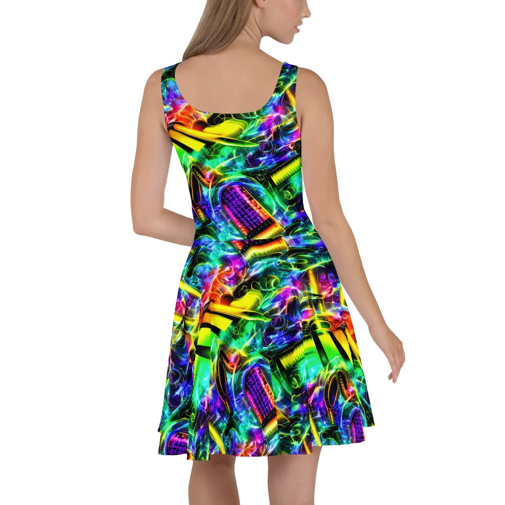 Neon Racket Riot on Skater Dress — Back