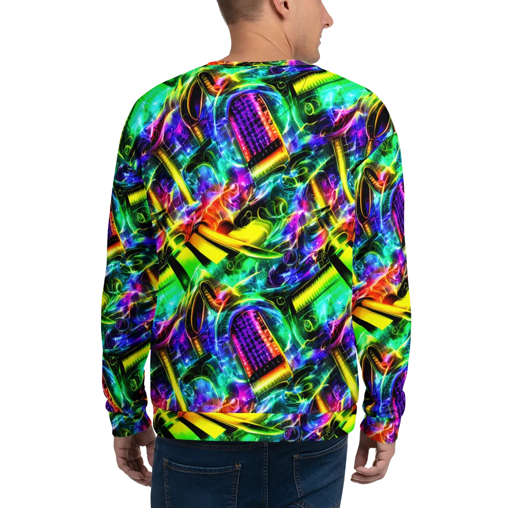 Neon Racket Riot on Sweatshirt — Back