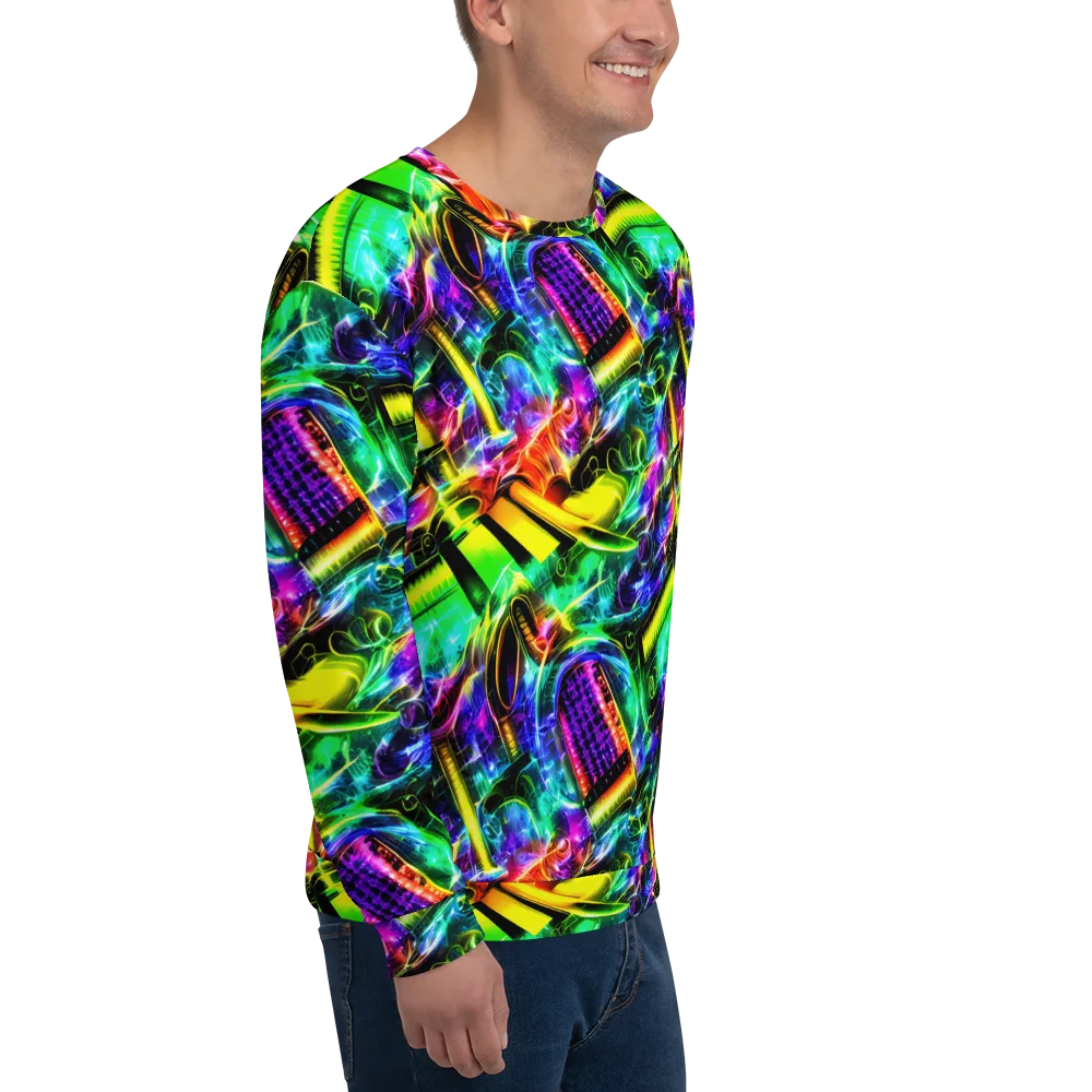 Neon Racket Riot on Sweatshirt — Right Front