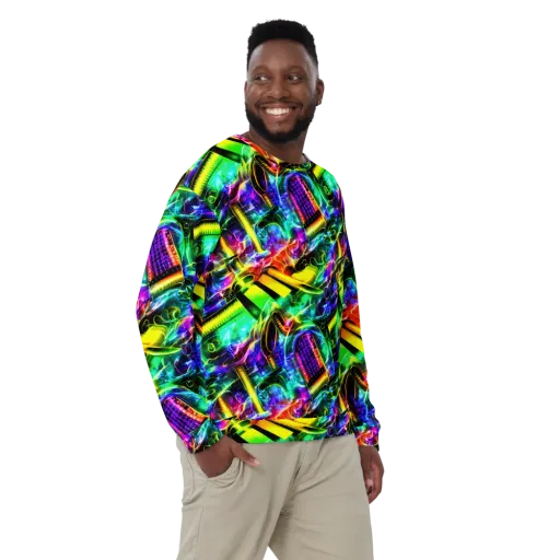 Neon Racket Riot on a Sweatshirt