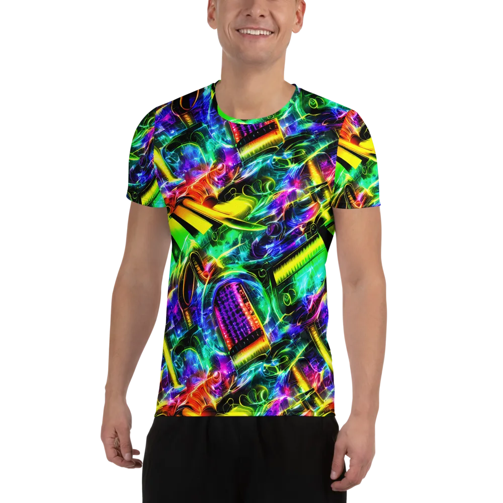Neon Racket Riot on Men's Athletic T-Shirt — Front