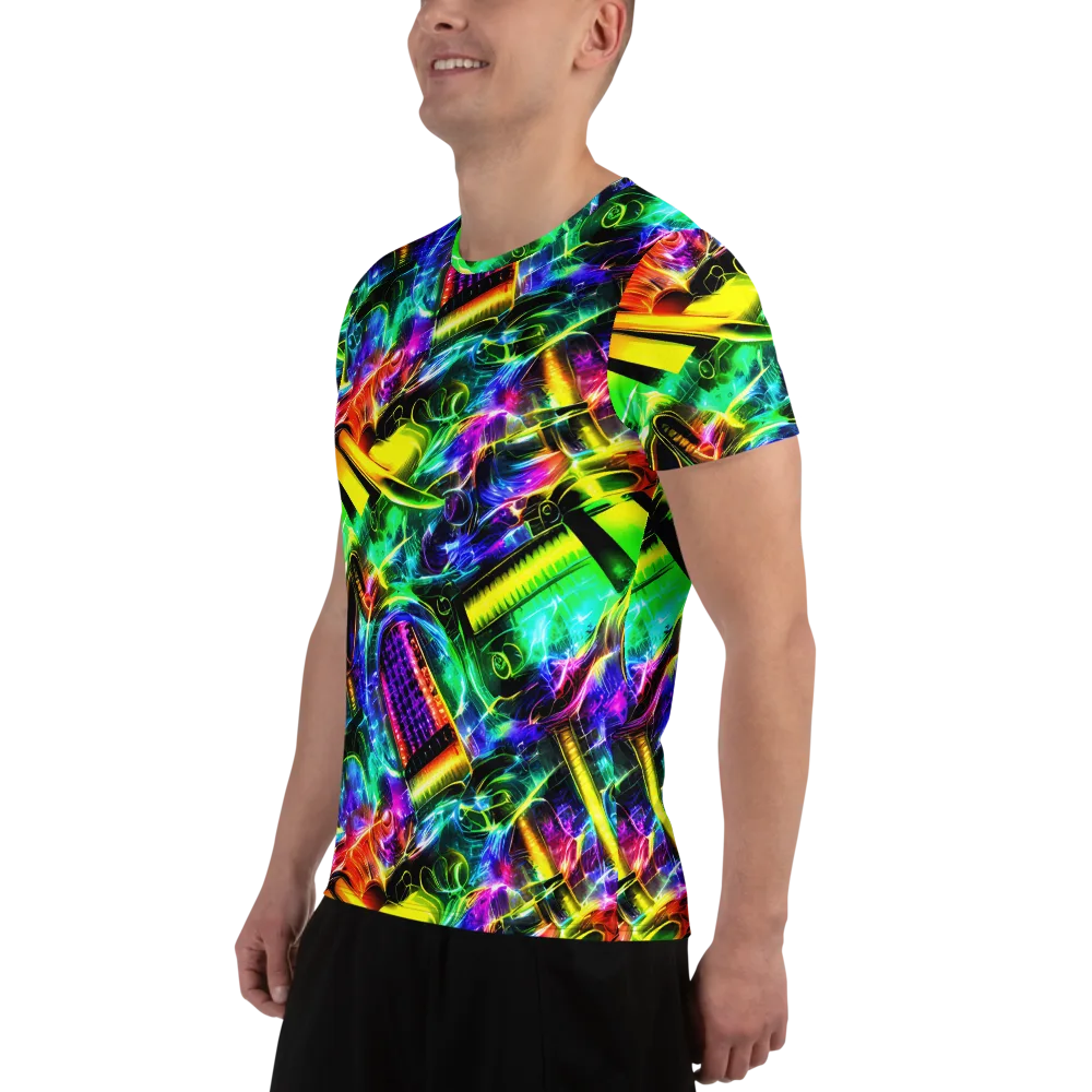 Neon Racket Riot on Men's Athletic T-Shirt — Left