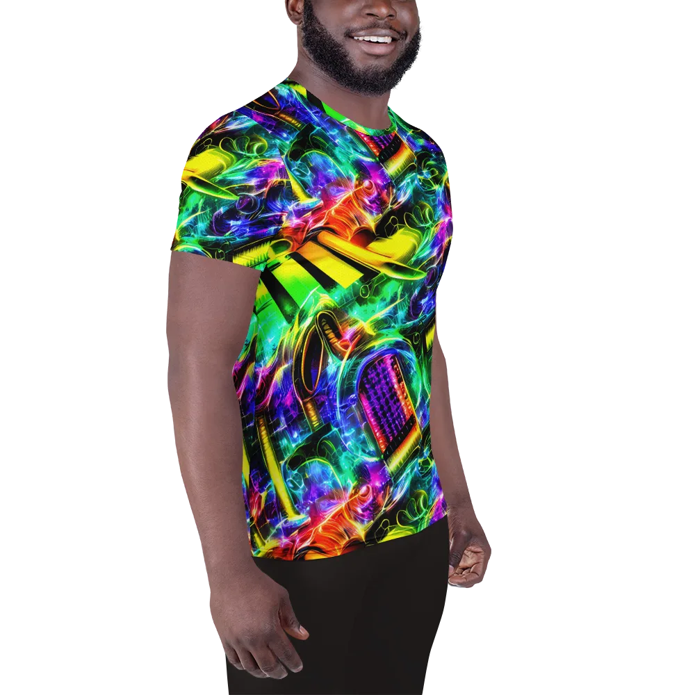 Neon Racket Riot on Men's Athletic T-Shirt — Right