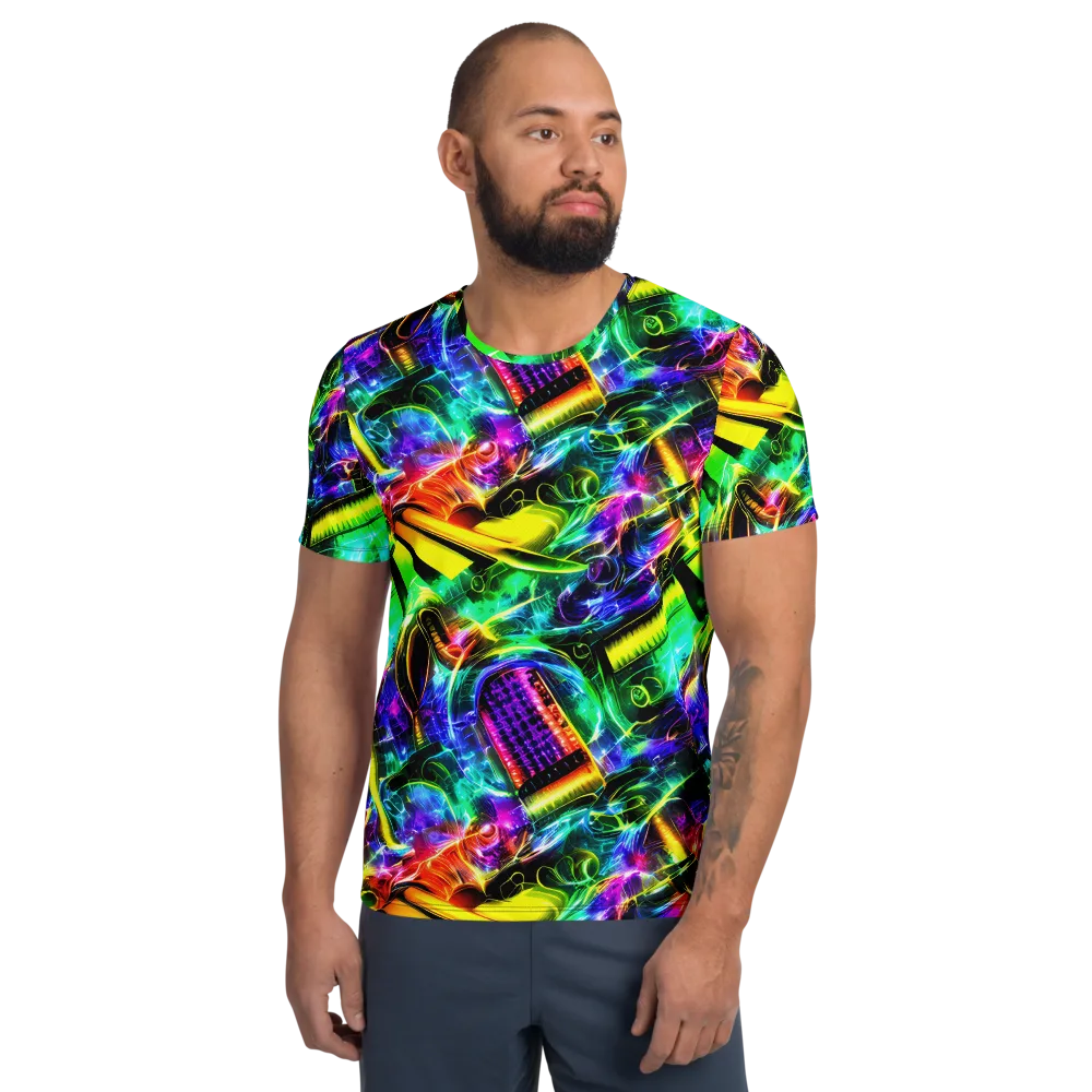 Neon Racket Riot on Men's Athletic T-Shirt — Front