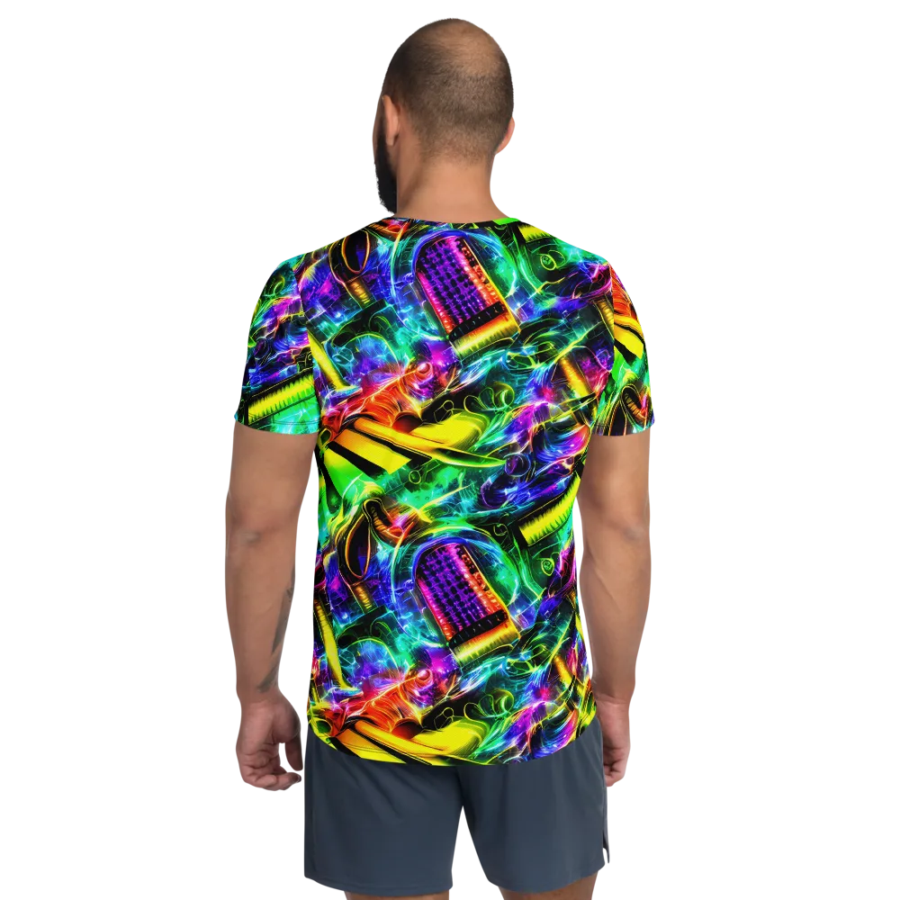 Neon Racket Riot on Men's Athletic T-Shirt — Back