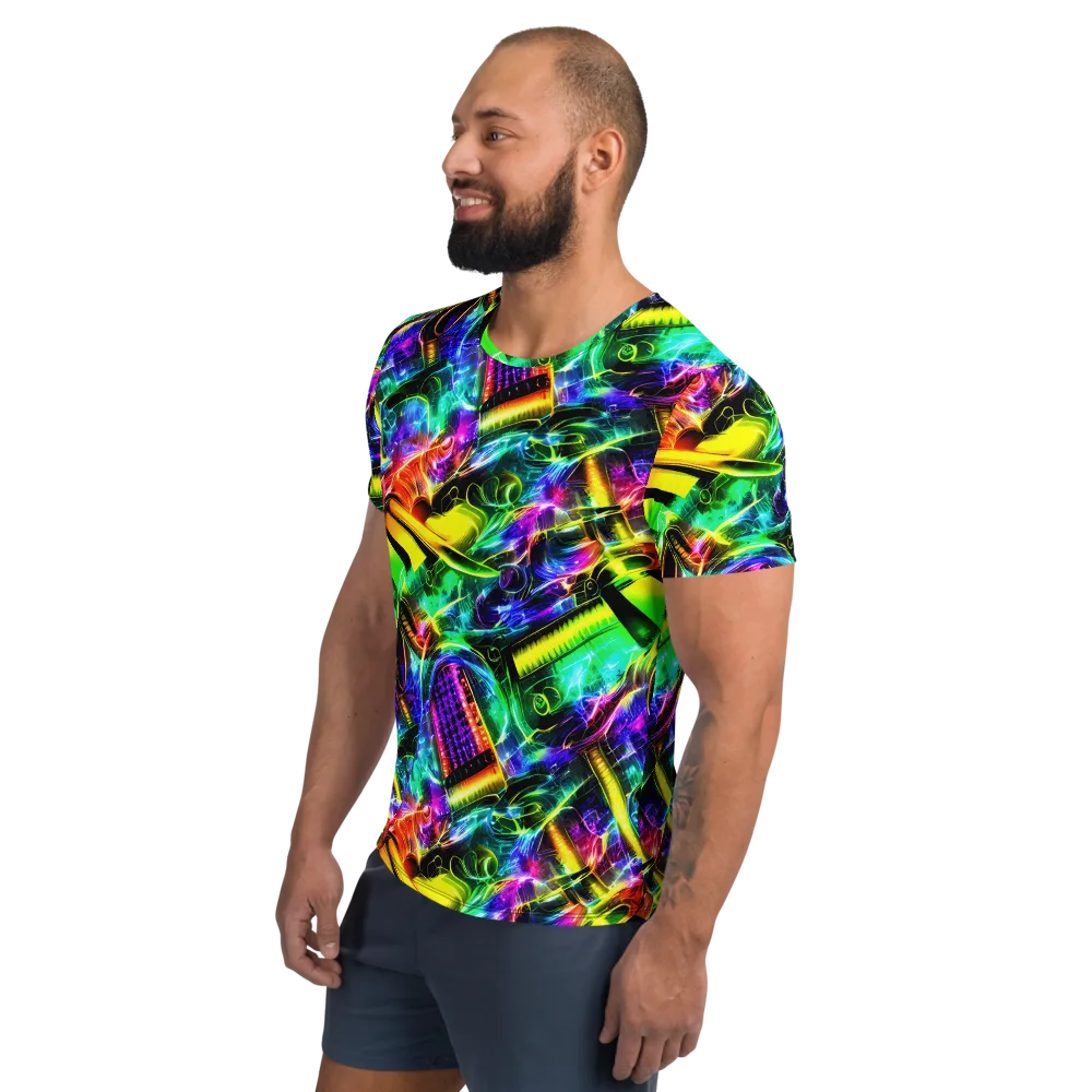 Neon Racket Riot on Men's Athletic T-Shirt — Left