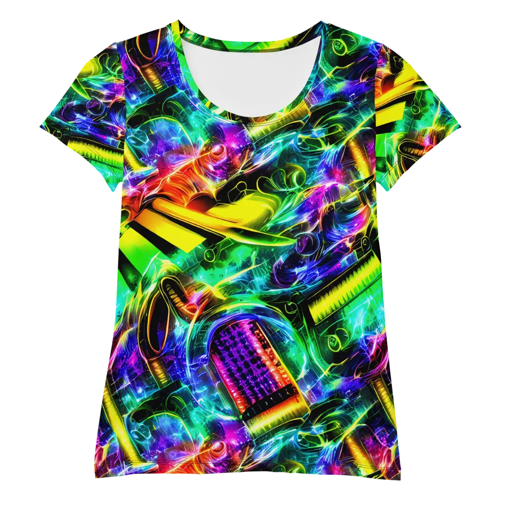 Neon Racket Riot on Women's Athletic T-Shirt — Front