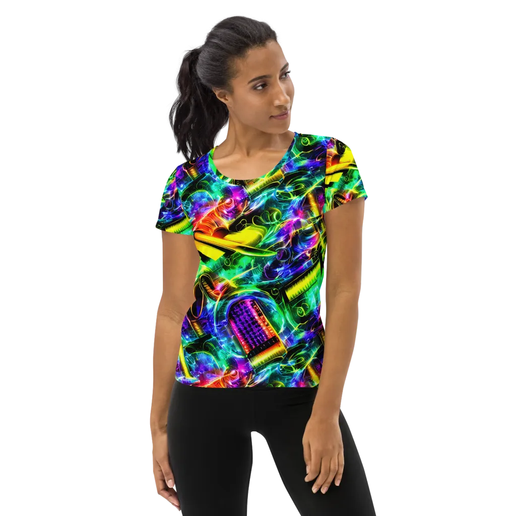 Neon Racket Riot on Women's Athletic T-Shirt — Front
