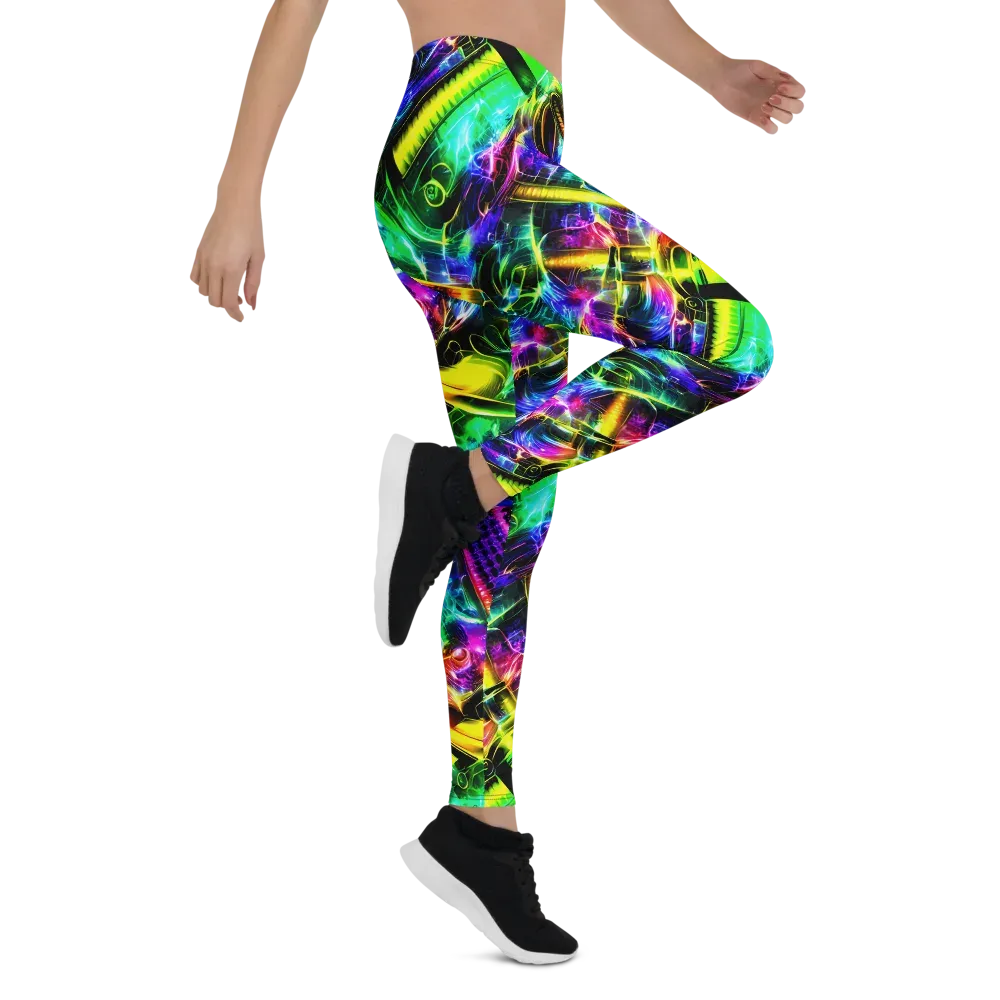 Neon Racket Riot on Leggings — Right