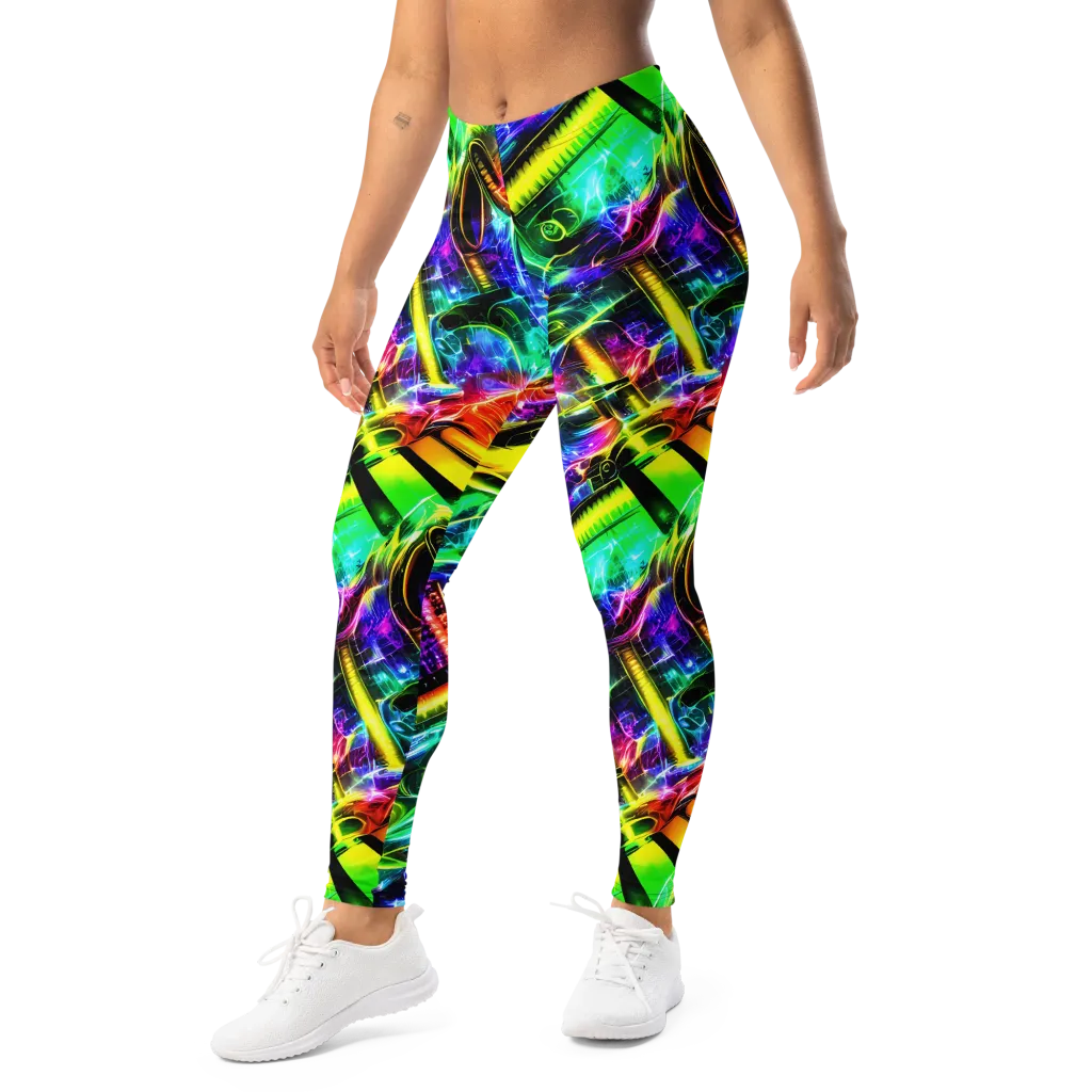 Neon Racket Riot on Leggings — Left Front