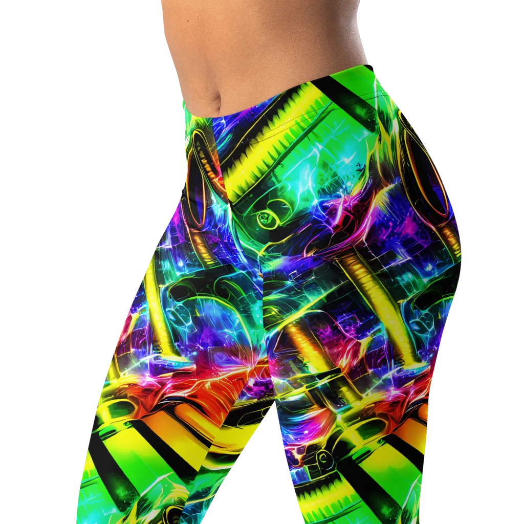 Neon Racket Riot on Leggings — Left Front