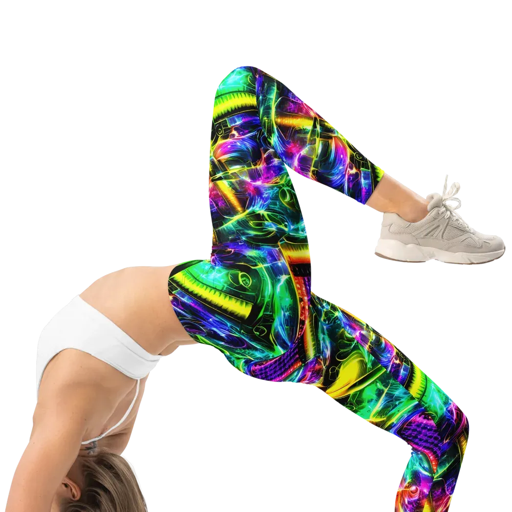 Neon Racket Riot on Leggings — Right
