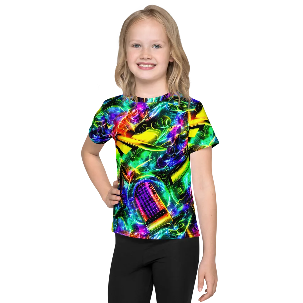 Neon Racket Riot on Kids Crew Neck T-Shirt — Front