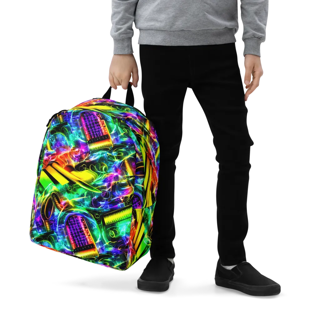Neon Racket Riot on Minimalist Backpack — Zoomed-in