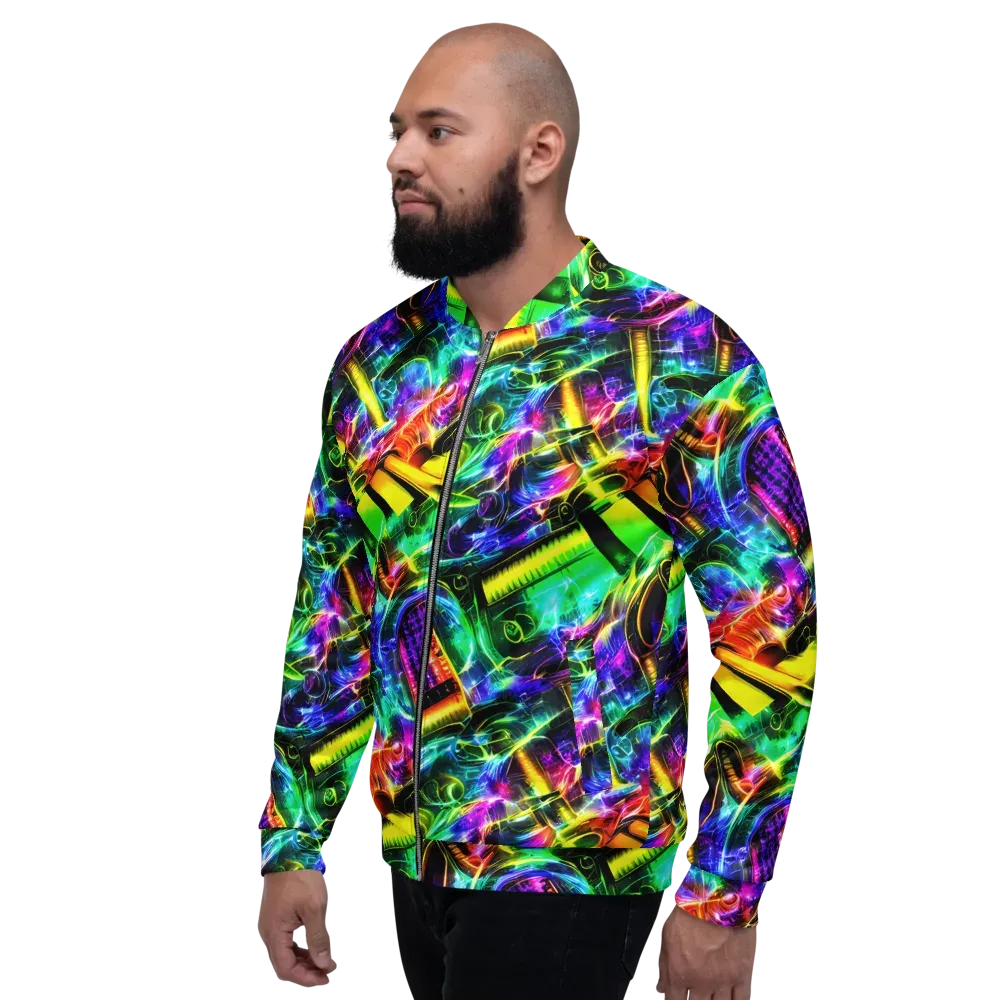 Neon Racket Riot on Bomber Jacket — Left