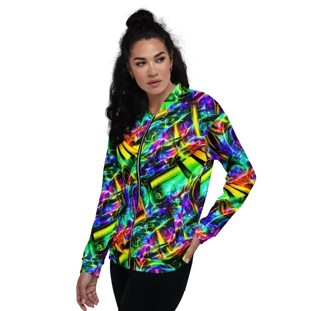 Neon Racket Riot on Bomber Jacket — Left