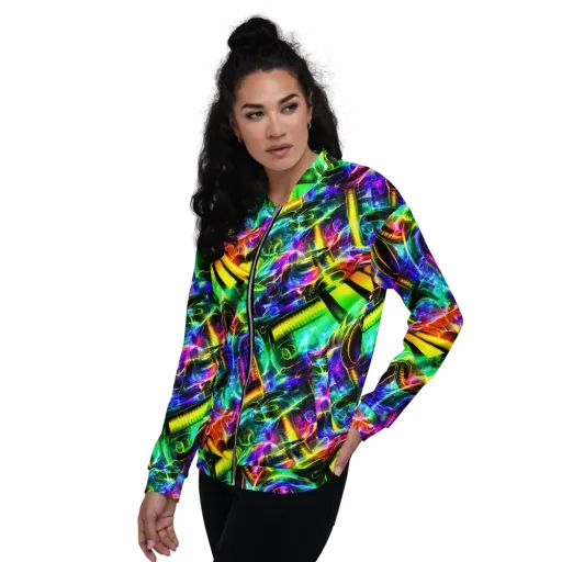Neon Racket Riot on a Bomber Jacket