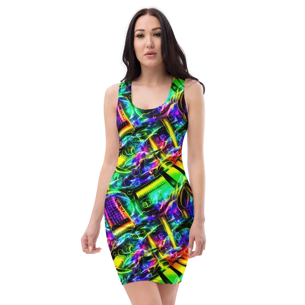 Neon Racket Riot on Bodycon Dress — Front