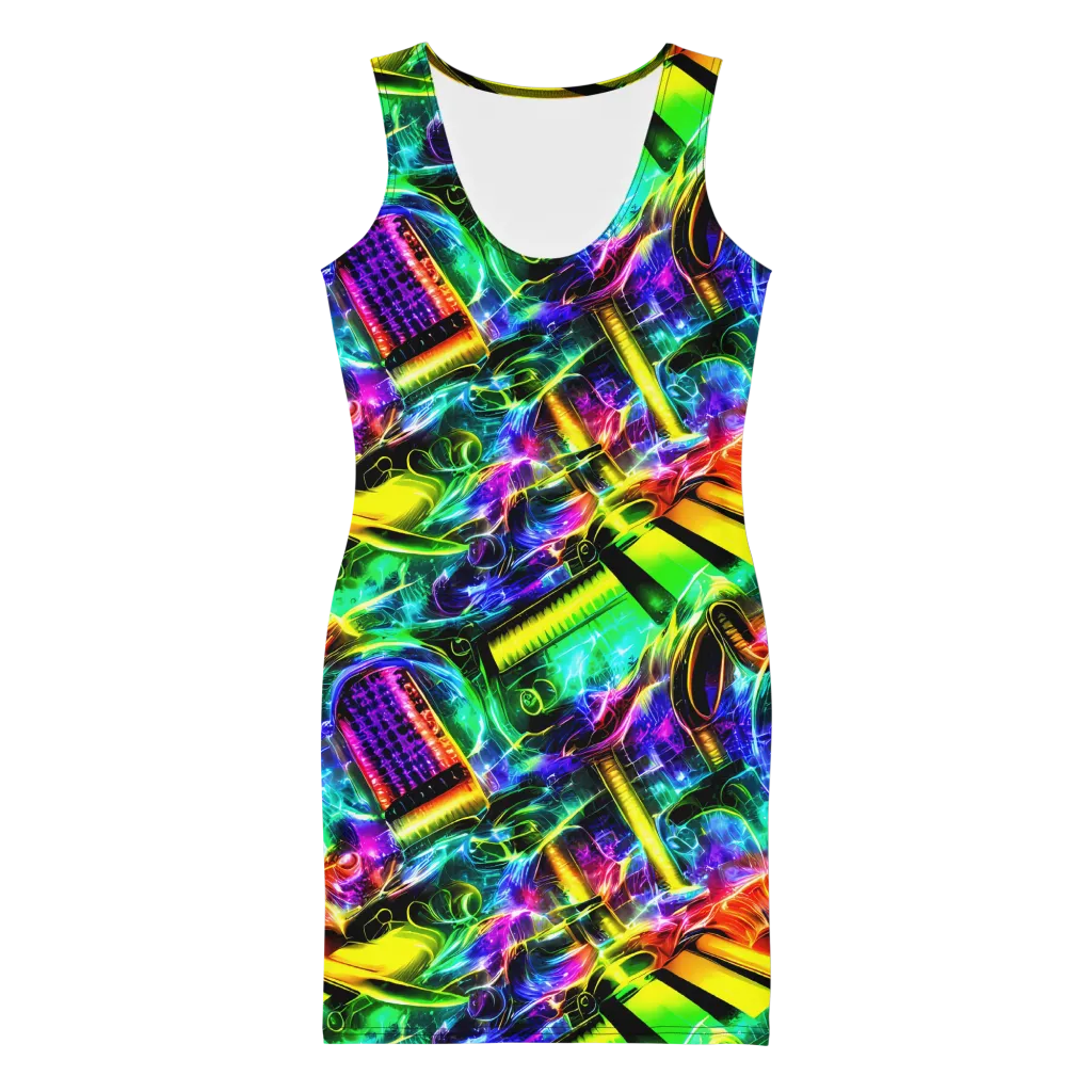Neon Racket Riot on Bodycon Dress — Front