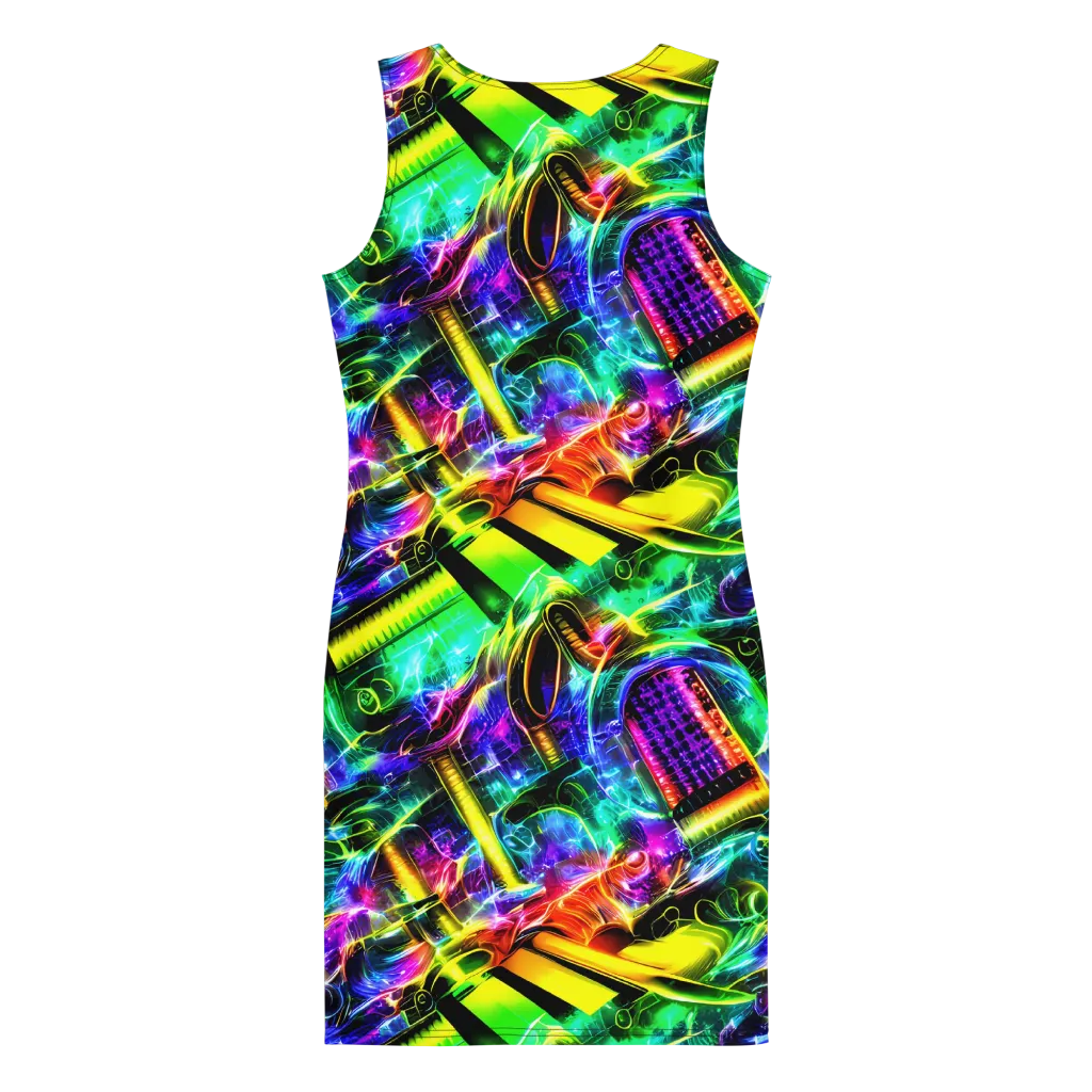 Neon Racket Riot on Bodycon Dress — Back
