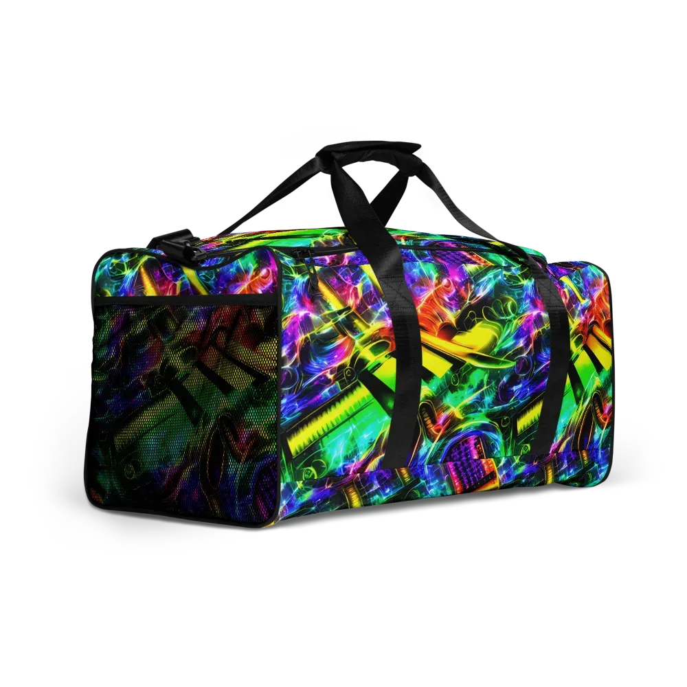 Neon Racket Riot on Duffle Bag — Right Front