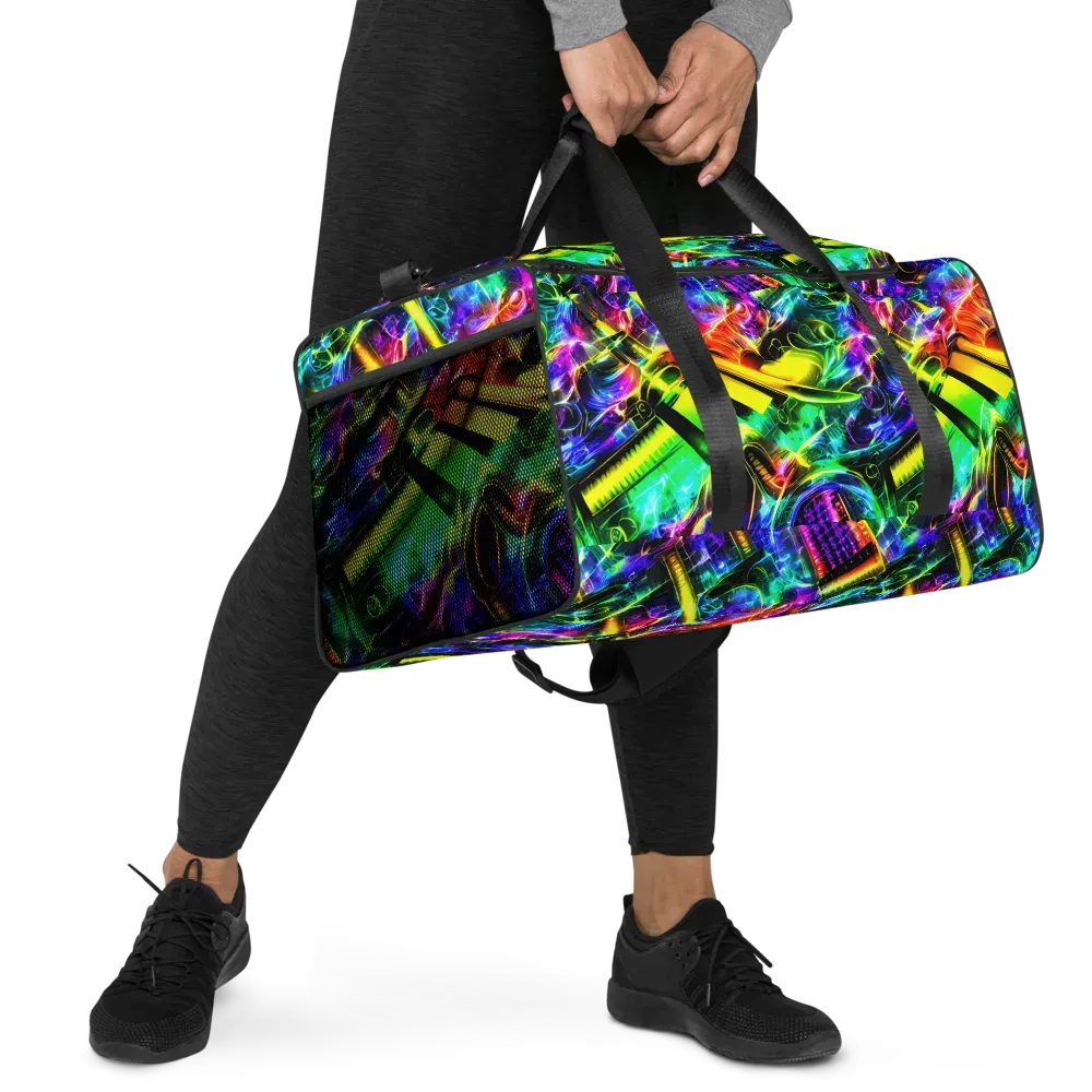 Neon Racket Riot on Duffle Bag — Right Front