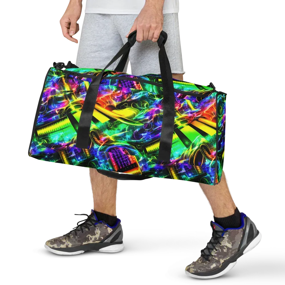 Neon Racket Riot on Duffle Bag — Front