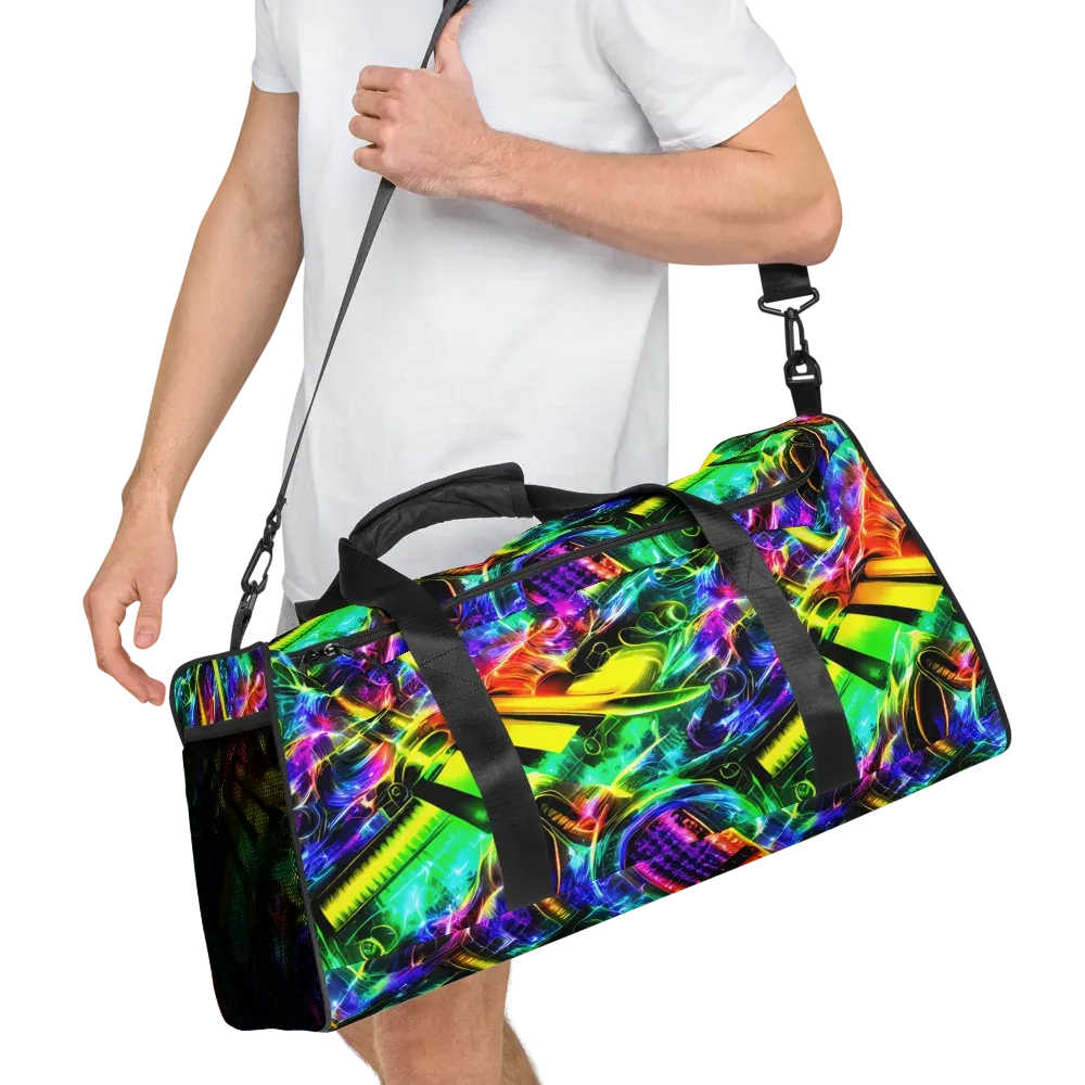 Neon Racket Riot on Duffle Bag — Right Front