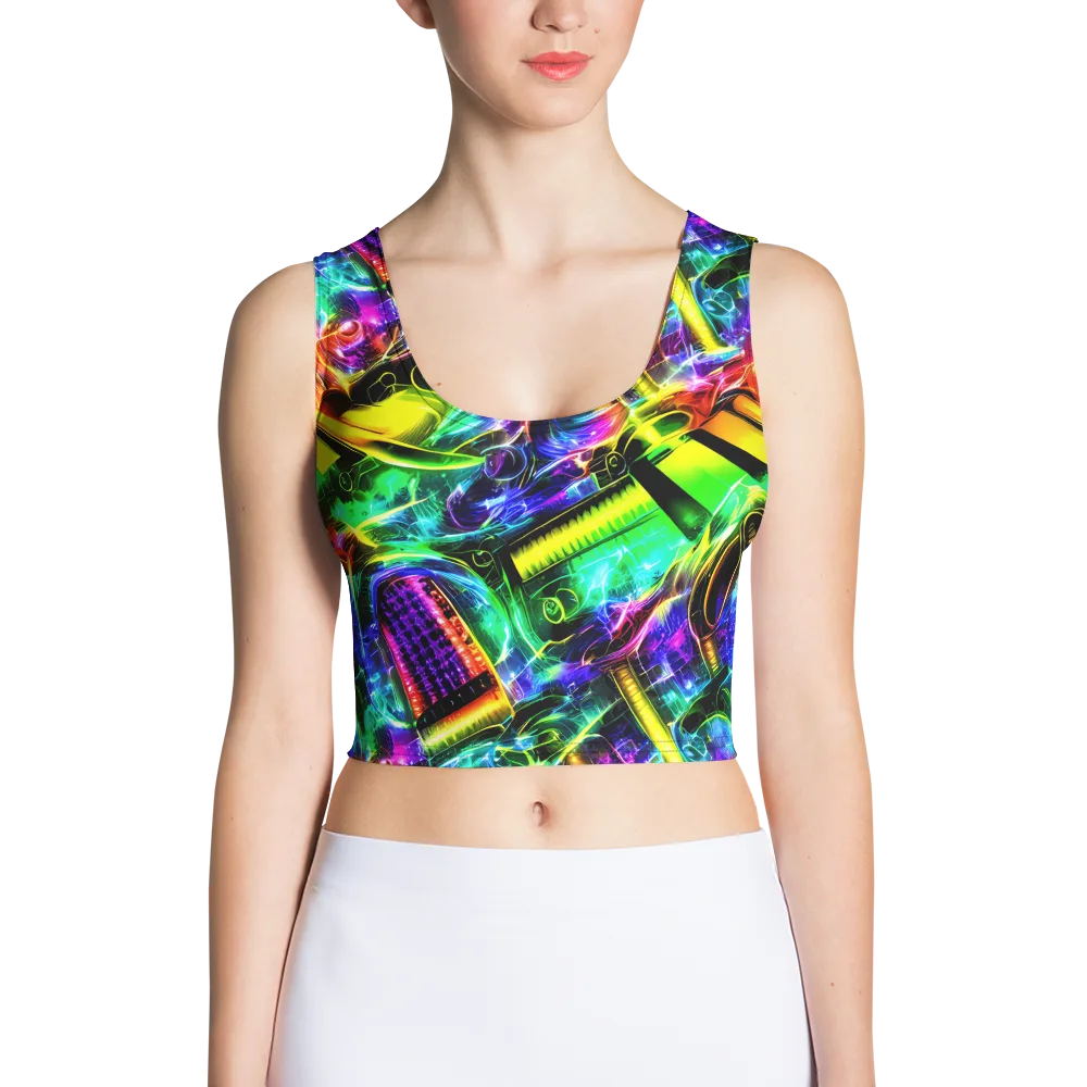Neon Racket Riot on Crop Top — Front