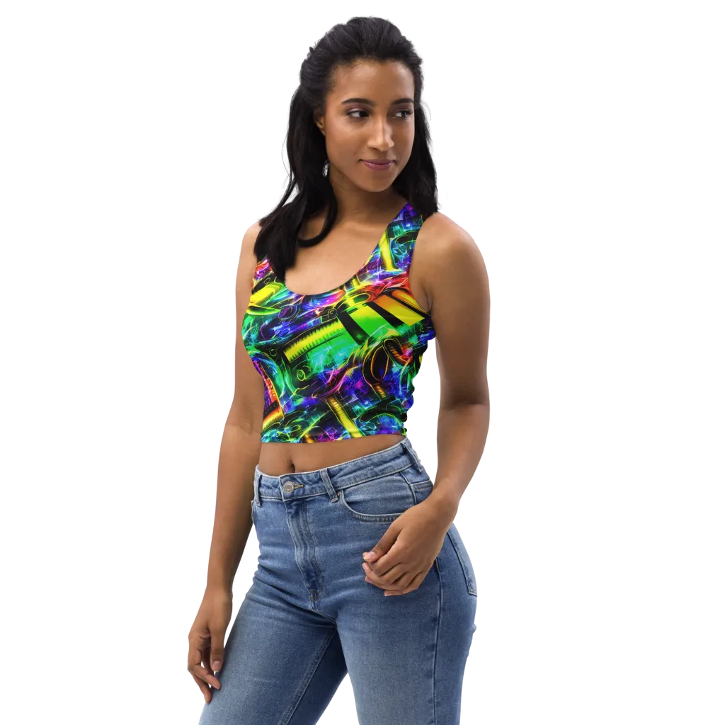 Neon Racket Riot on Crop Top — Left Front
