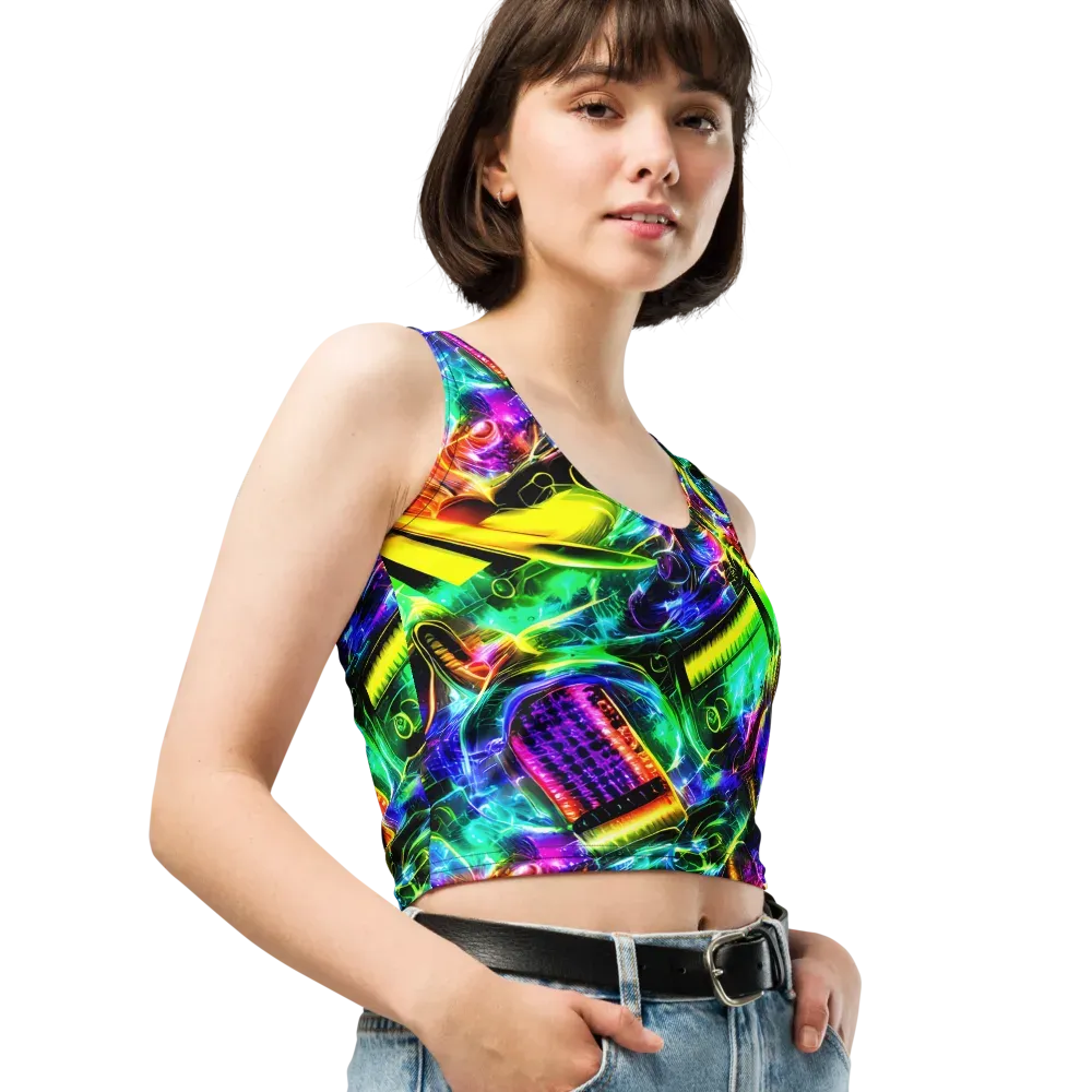 Neon Racket Riot on Crop Top — Right Front