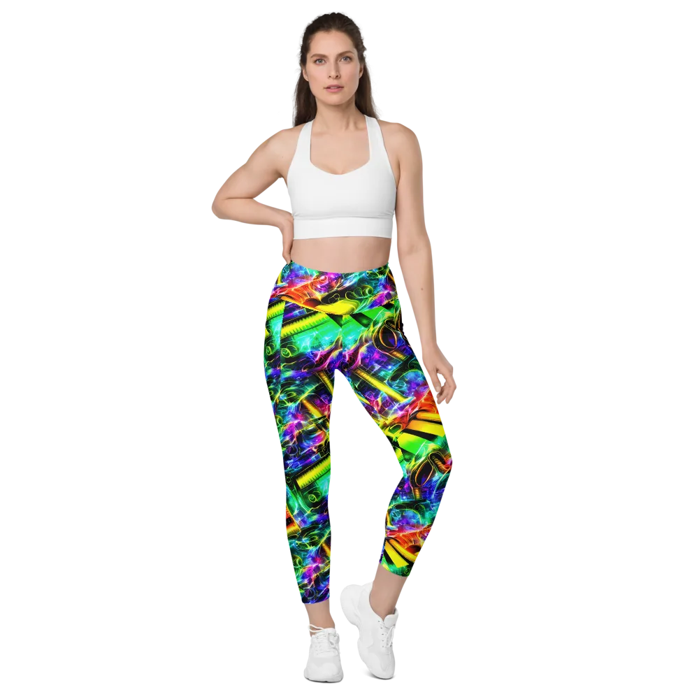 Neon Racket Riot on Leggings with Pockets — Front