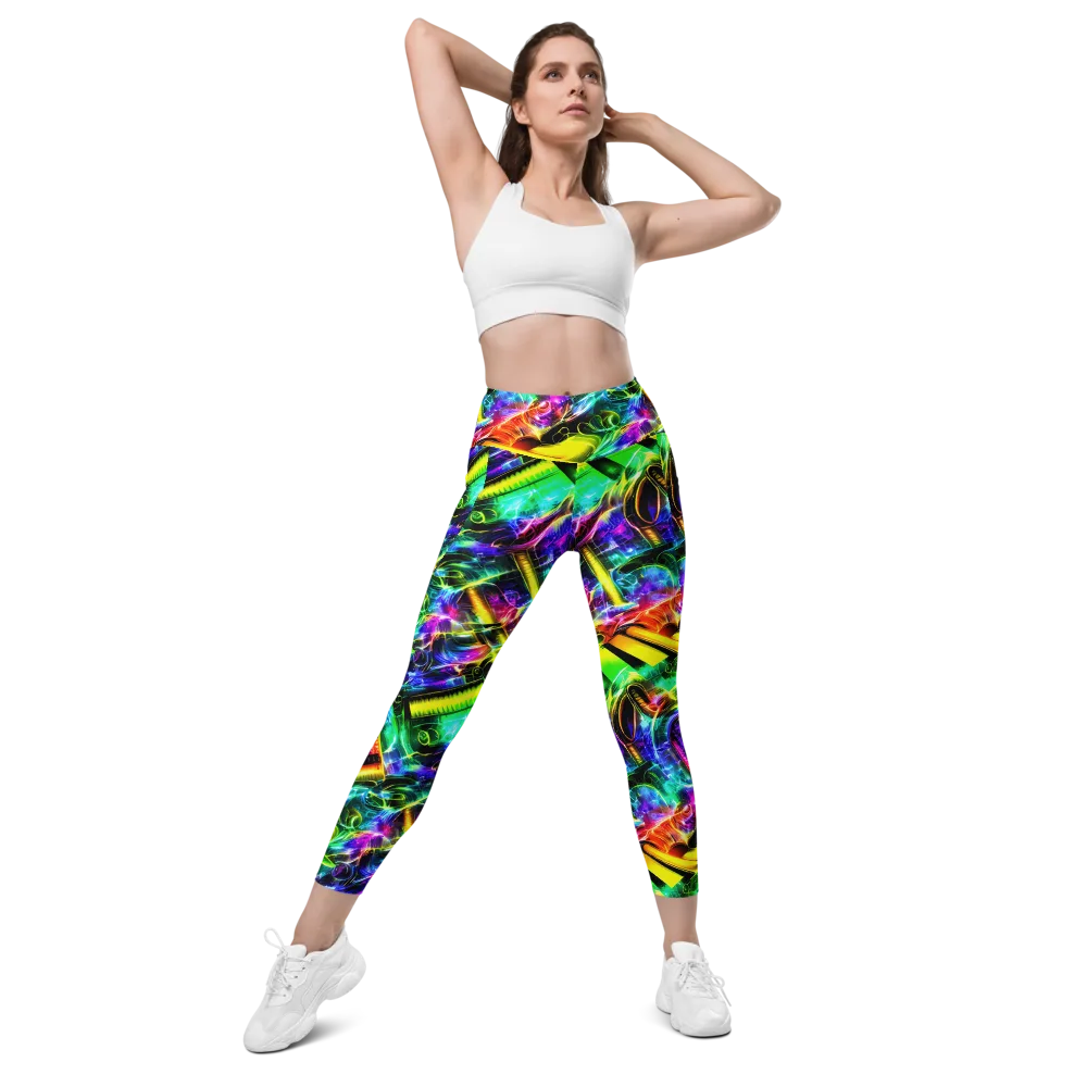 Neon Racket Riot on Leggings with Pockets — Front