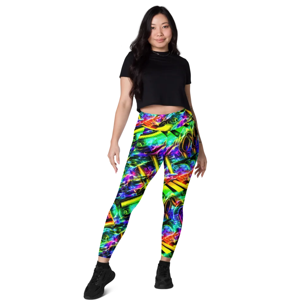 Neon Racket Riot on Leggings with Pockets — Front
