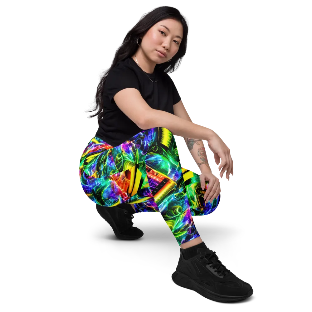 Neon Racket Riot on Leggings with Pockets — Right Front