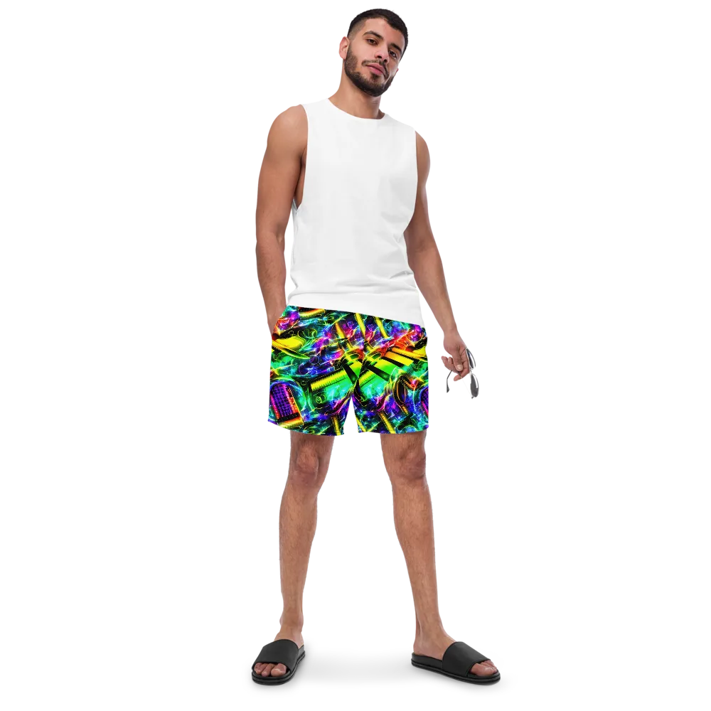 Neon Racket Riot on Swim Trunks — Front