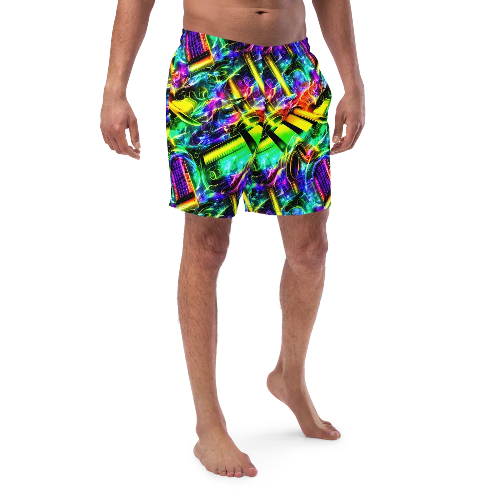 Neon Racket Riot on Swim Trunks — Front
