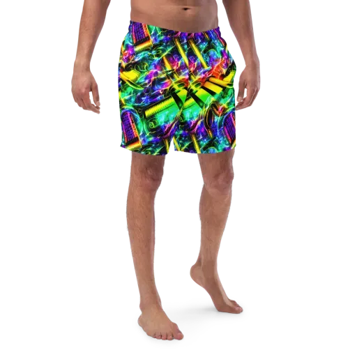 Neon Racket Riot on a Swim Trunks