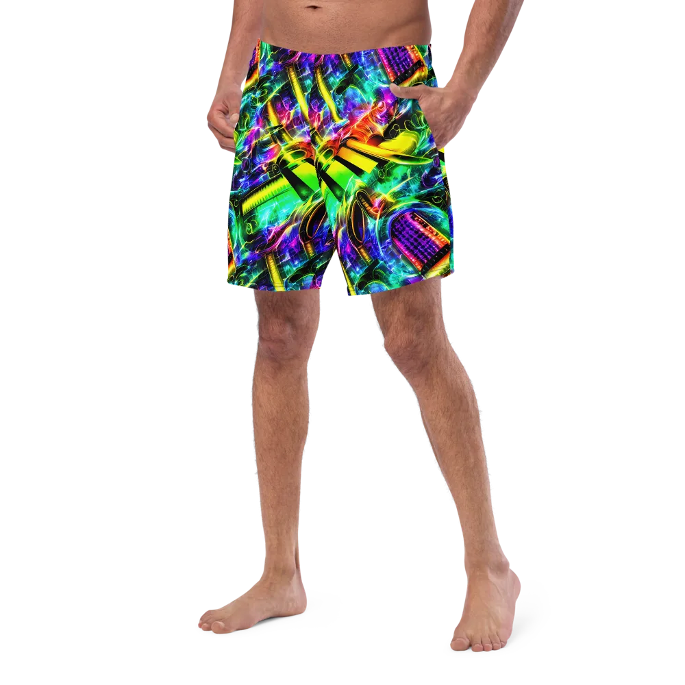 Neon Racket Riot on Swim Trunks — Left Front