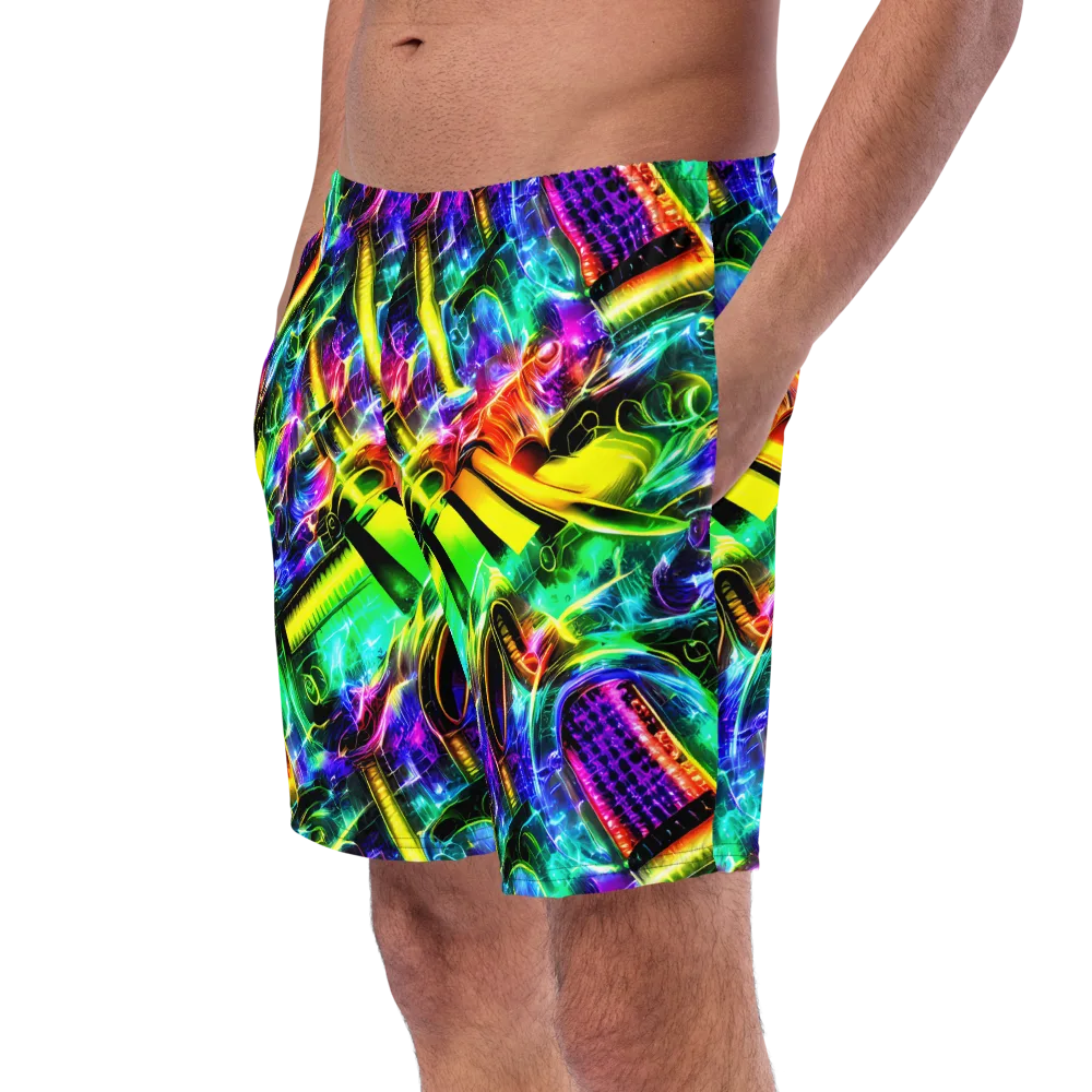 Neon Racket Riot on Swim Trunks — Left Front