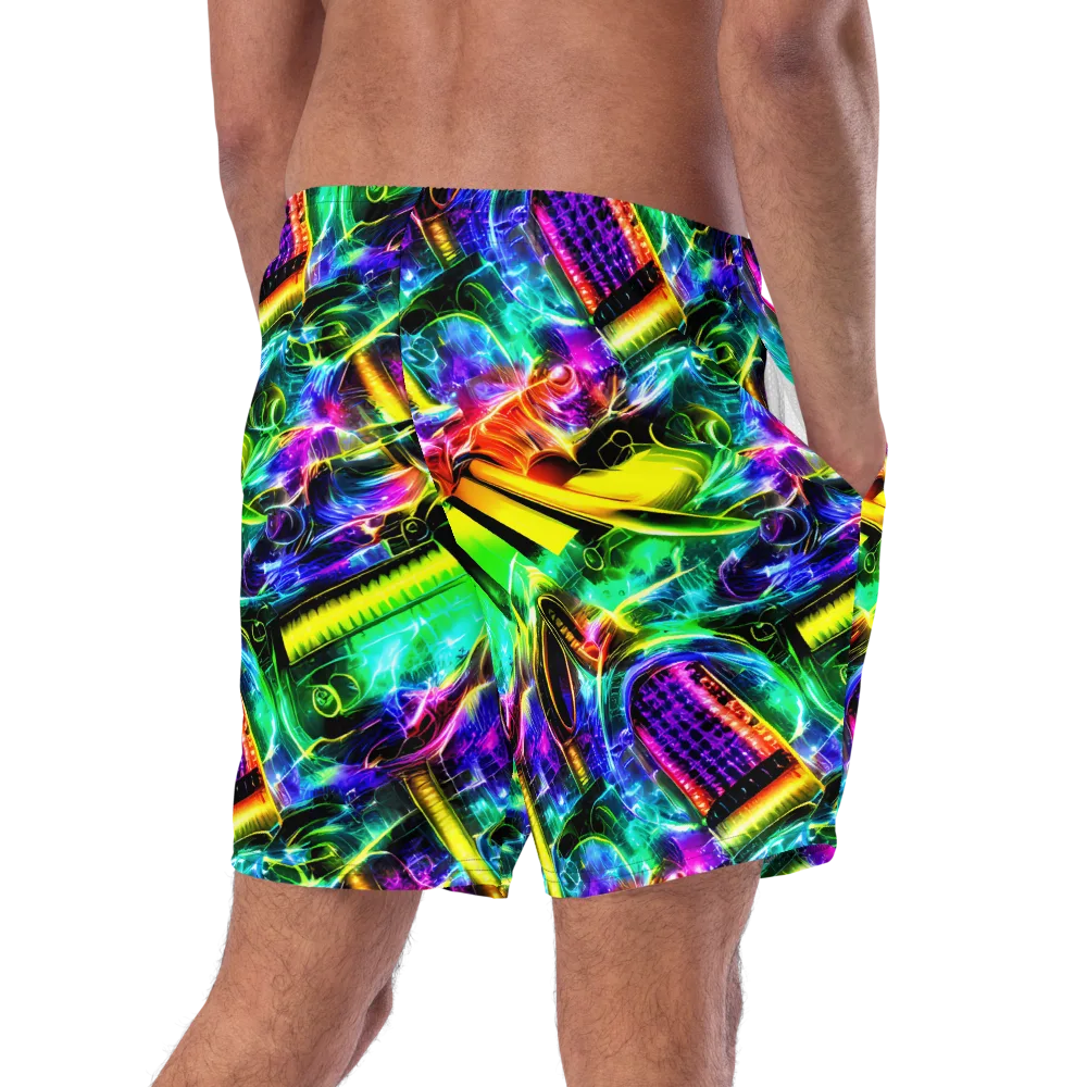Neon Racket Riot on Swim Trunks — Right Back