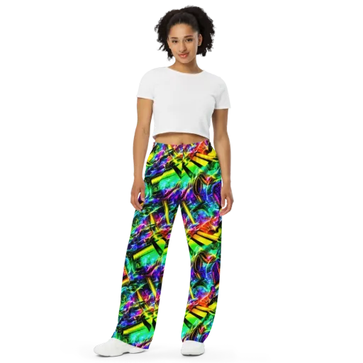 Neon Racket Riot on a Wide-Leg Pants