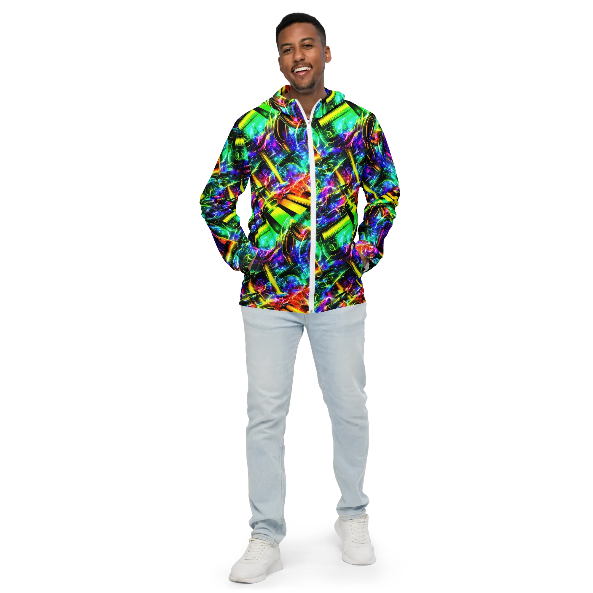 Neon Racket Riot on Men's Windbreaker — Front